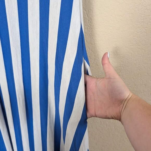Matilda Jane Women's sz S The Road Ahead Blue White Striped Maxi Dress pockets - Picture 5 of 8
